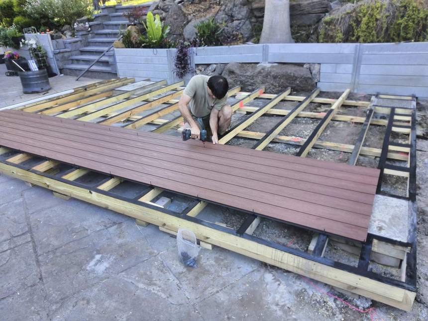 Laying composite deck boards over laminated framing — Templestowe project, My Home My Garden